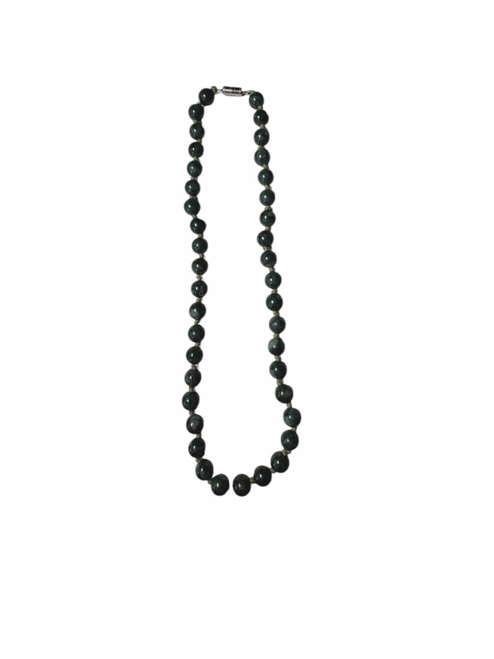 Estate 1970s Natural Spinach Nephrite Jade Beaded Necklace - Hand Knotted